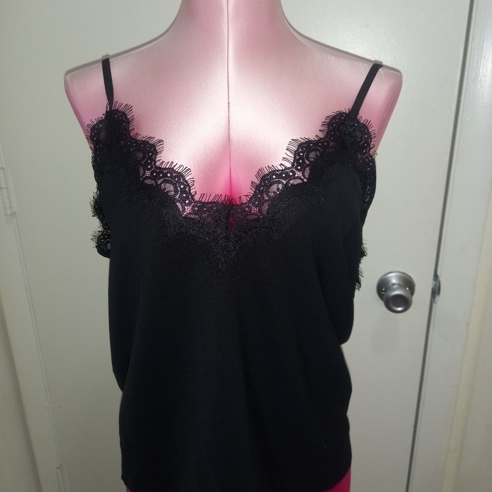 Black lace trim top